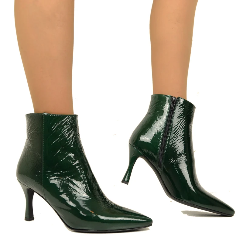 Stivaletti Donna Verdi in Pelle Naplak con Zip Made in Italy