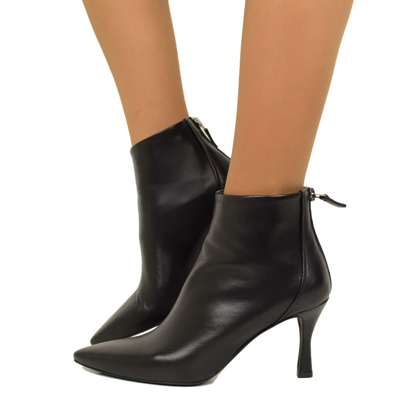Stivaletti Donna Neri in Pelle con Zip Made in Italy