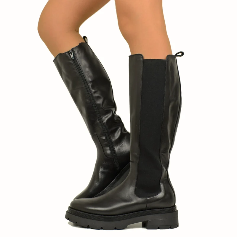 Stivali Donna Chealsea con Inserti Elasticizzati e Zip