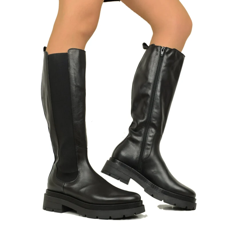 Stivali Donna Chealsea con Inserti Elasticizzati e Zip