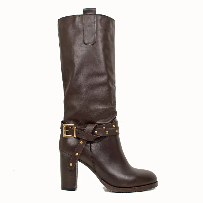 Stivali Donna Testa di Moro in Pelle con Cavigliera Made in Italy