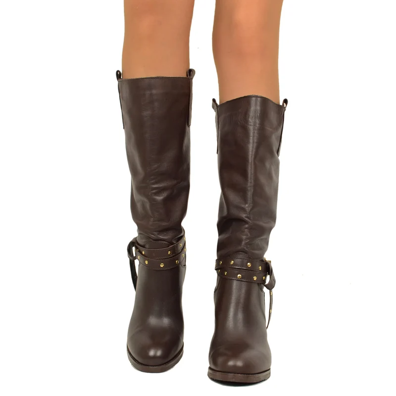 Stivali Donna Testa di Moro in Pelle con Cavigliera Made in Italy