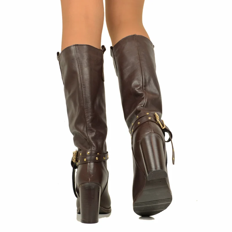 Stivali Donna Testa di Moro in Pelle con Cavigliera Made in Italy