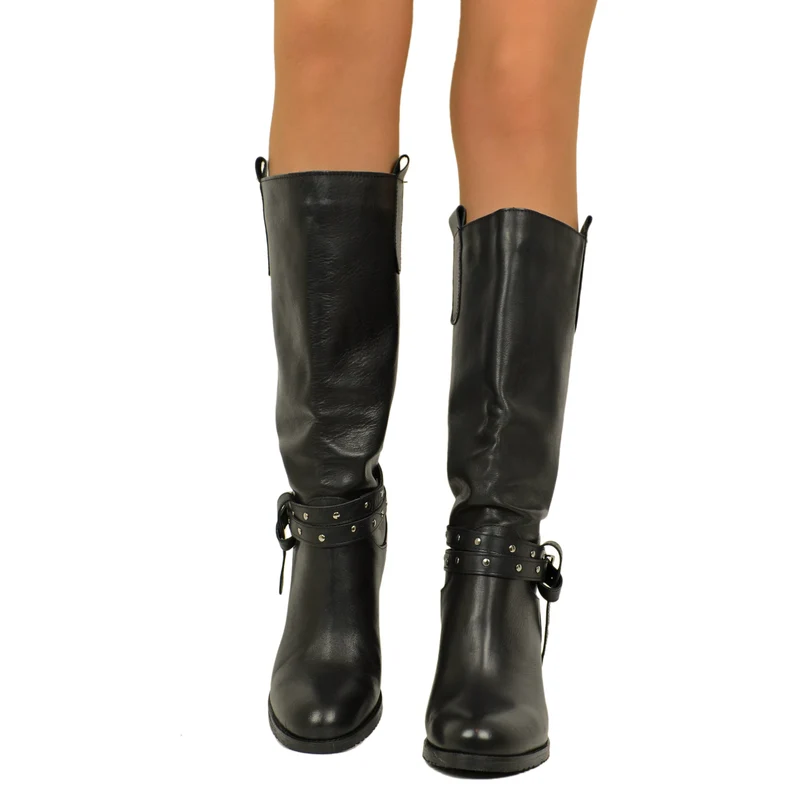 Stivali Donna Neri in Pelle con Cavigliera Made in Italy