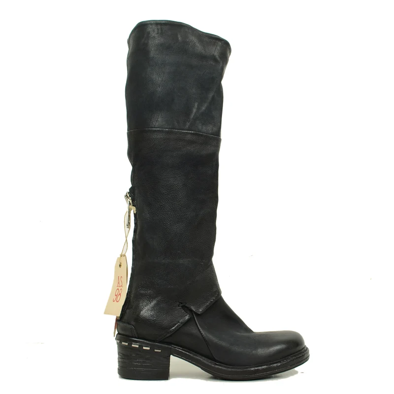 Stivali Biker Donna Alti in Pelle Neri A.S.98 con Zip