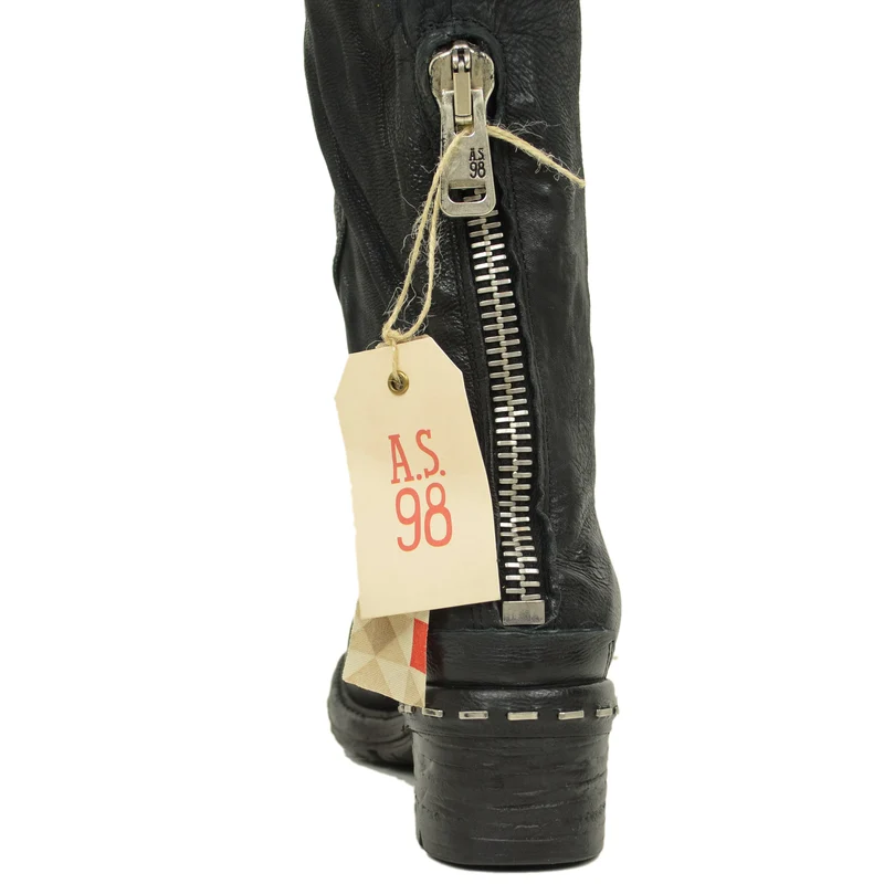Stivali Biker Donna Alti in Pelle Neri A.S.98 con Zip