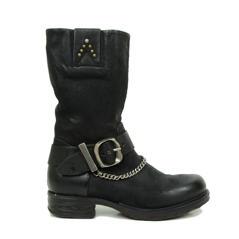 Stivali Donna Biker in Pelle Bottalata Neri A.S.98 Catena e Zip