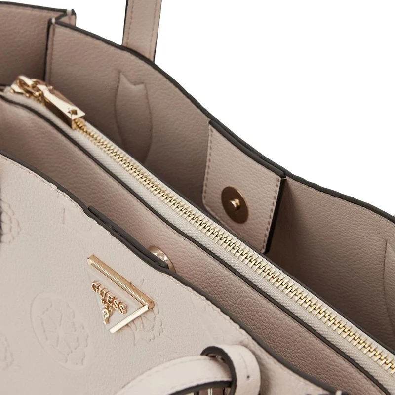 Guess Damen Handtasche Keandra Girlfriend Satchel Beige / Stone Logo HWPL9323060STL