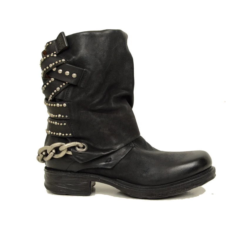 Stivali Donna Biker Neri A.S.98 in Pelle con Borchie e Zip