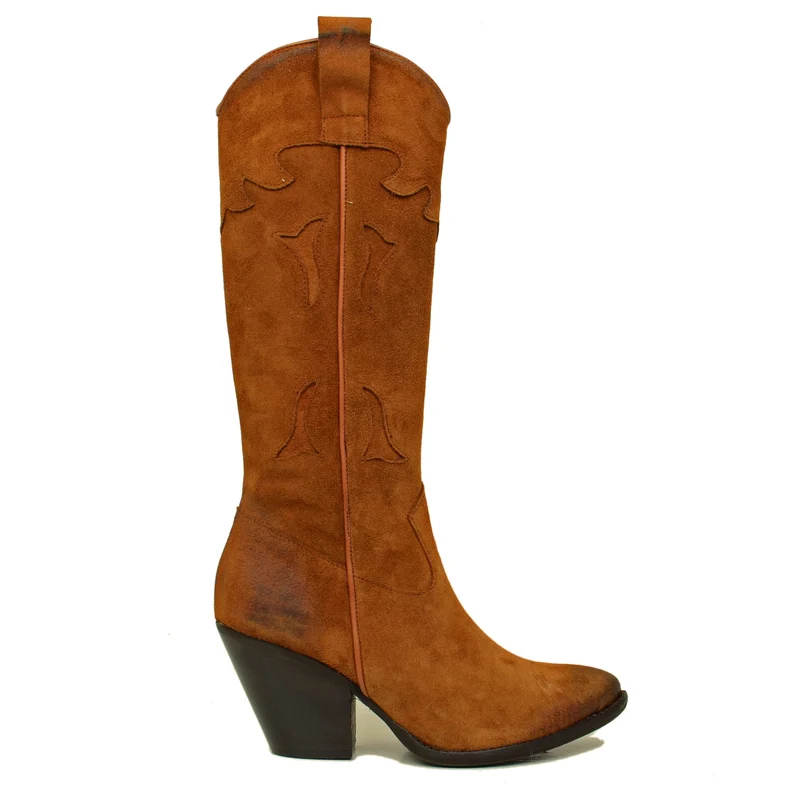 Stivali Texani Donna Marroni con Zip Laterale Made in Italy