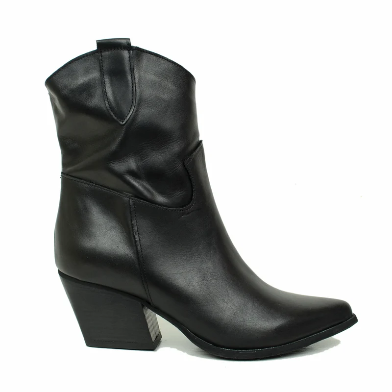 Stivaletti Donna Texani Pelle Neri con Tacco Alto Made in Italy