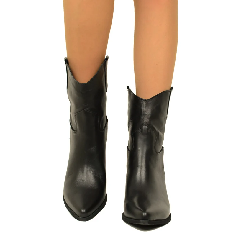 Stivaletti Donna Texani Pelle Neri con Tacco Alto Made in Italy