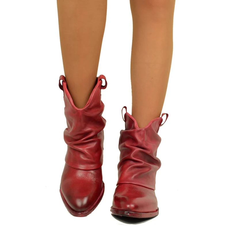 Stivaletti Texani Rossi con Ghetta in Pelle Made in Italy