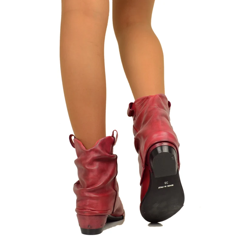 Stivaletti Texani Rossi con Ghetta in Pelle Made in Italy