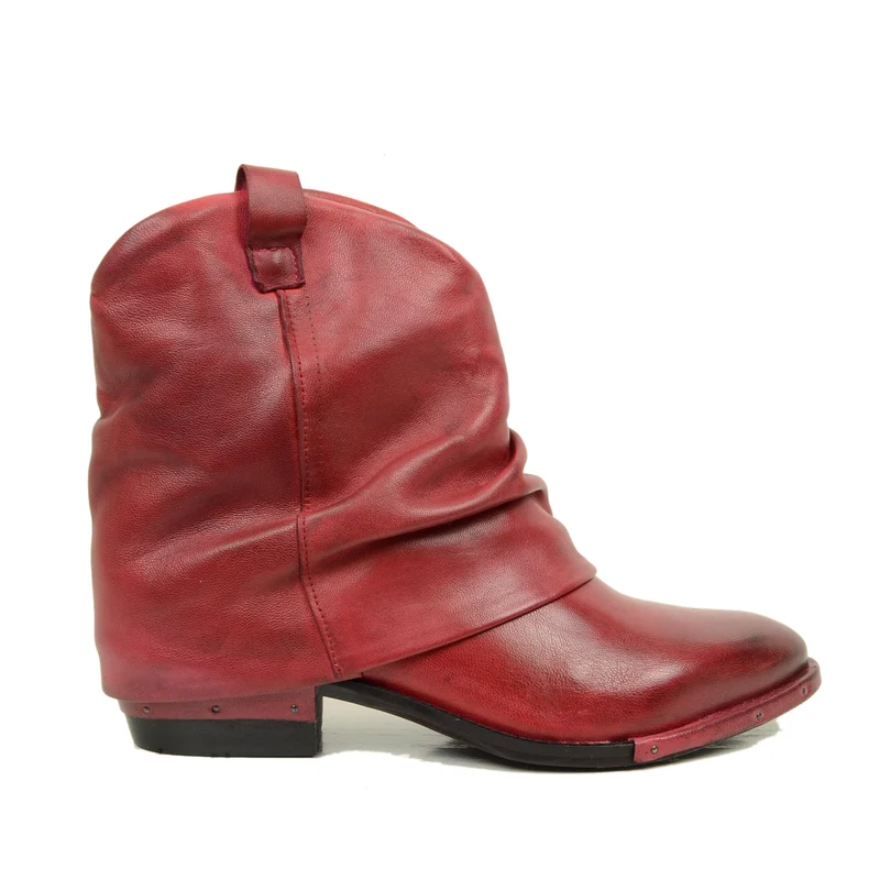 Stivaletti Texani Rossi con Ghetta in Pelle Made in Italy