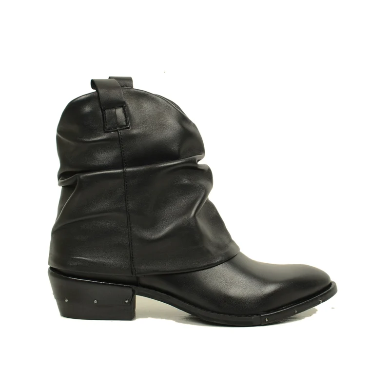 Stivaletti Texani Neri con Ghetta in Pelle Made in Italy