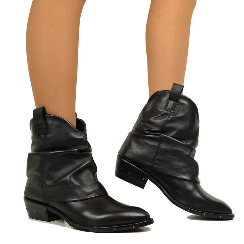 Stivaletti Texani Neri con Ghetta in Pelle Made in Italy