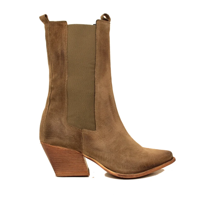 Stivali Texani Scamosciati color Taupe con Inserti Elasticizzati