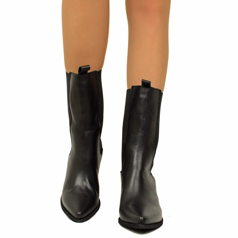 Stivali Texani Donna in Pelle Neri con Inserti Elasticizzati
