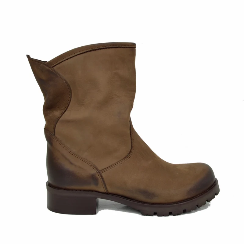Stivali Donna Biker Testa di Moro in Pelle Nabuk Made in Italy