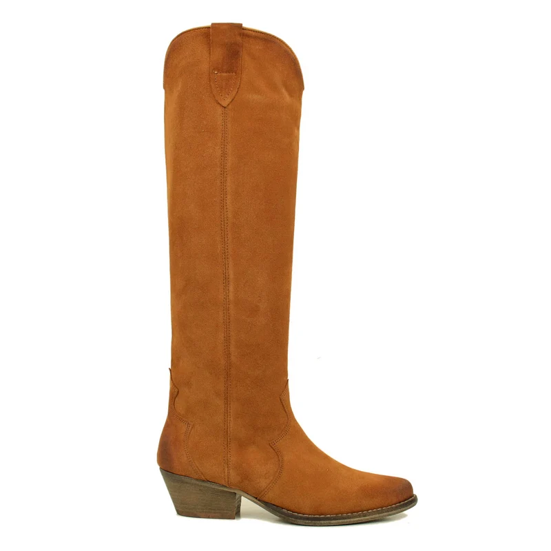Stivali Texani Donna Cuoio in Pelle Scamosciata Made in Italy