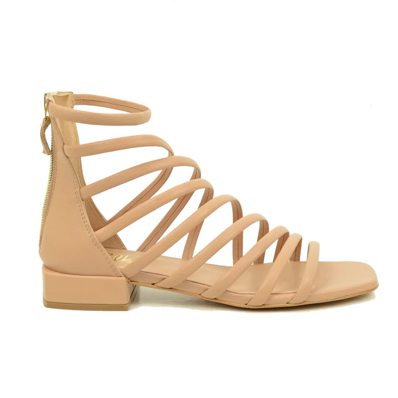 Sandali Donna con Fascette Cipria in Pelle Made in Italy