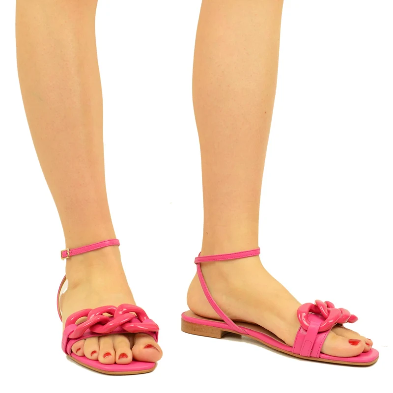 Sandali Donna con Catena e Cinturino alla Caviglia color Fuxia