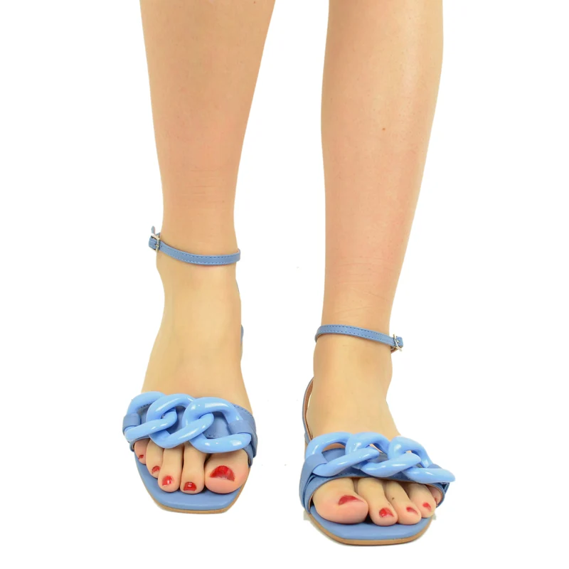 Sandali Donna con Catena e Cinturino alla Caviglia color Jeans
