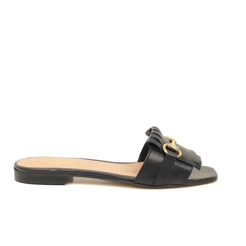 Ciabatte Donna Estive Nere in Pelle con Accessorio