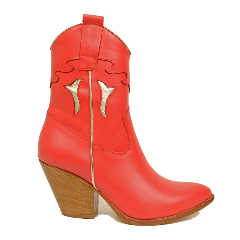 Stivaletti Texani Donna Rossi in Pelle con Zip Made in Italy