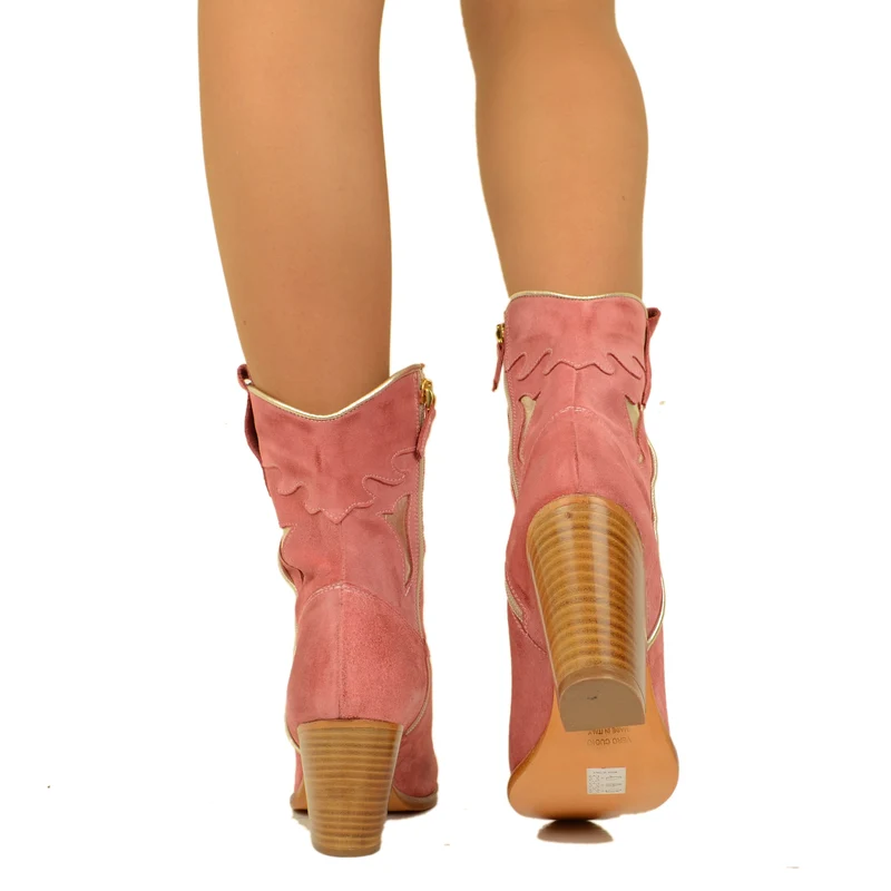 Stivaletti Texani Donna in Camoscio Rosa con Zip