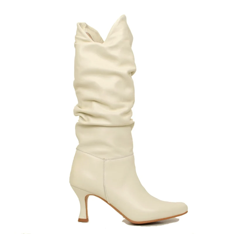 Stivali Donna Bianchi con Tacco a Rocchetto in Pelle Made in Italy