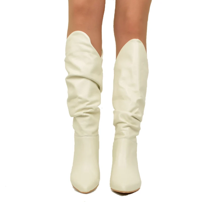 Stivali Donna Bianchi con Tacco a Rocchetto in Pelle Made in Italy