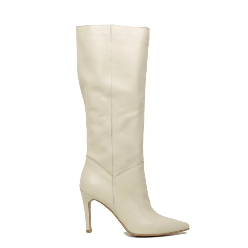 Stivali Donna Bianchi in Pelle con Tacco a Spillo Made in Italy