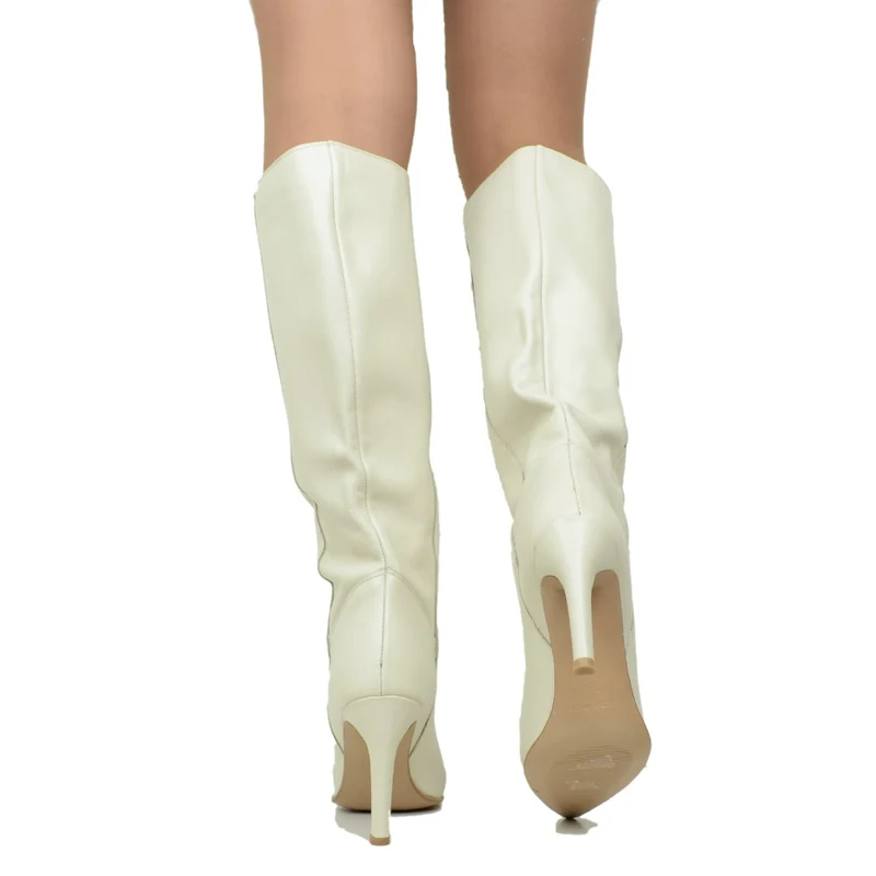 Stivali Donna Bianchi in Pelle con Tacco a Spillo Made in Italy