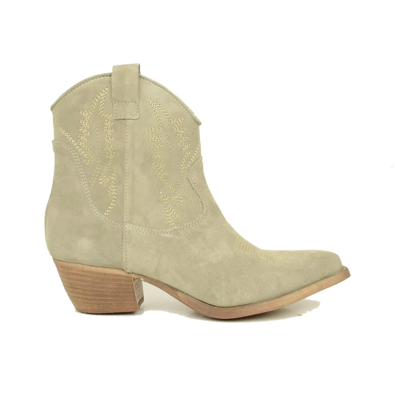 Stivaletti Texani Donna in Pelle Scamosciata Taupe Made in Italy
