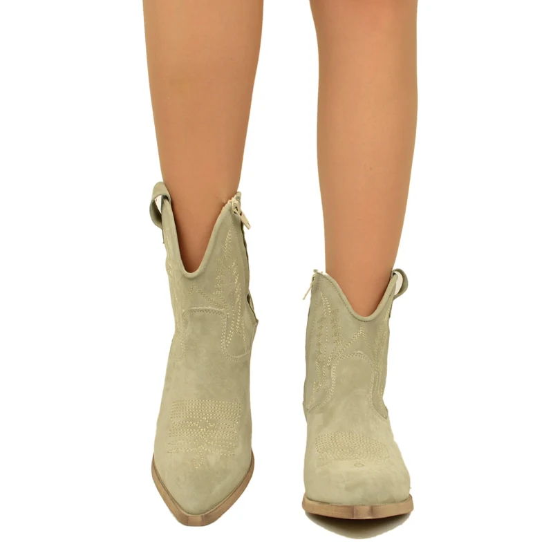 Stivaletti Texani Donna in Pelle Scamosciata Taupe Made in Italy