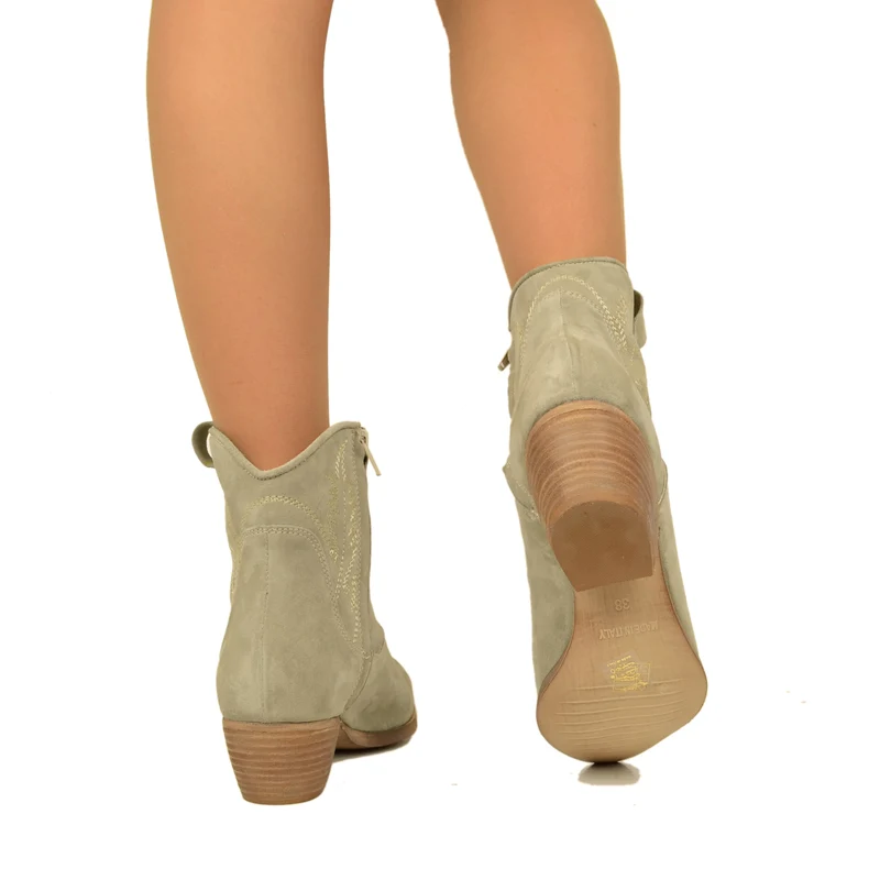 Stivaletti Texani Donna in Pelle Scamosciata Taupe Made in Italy