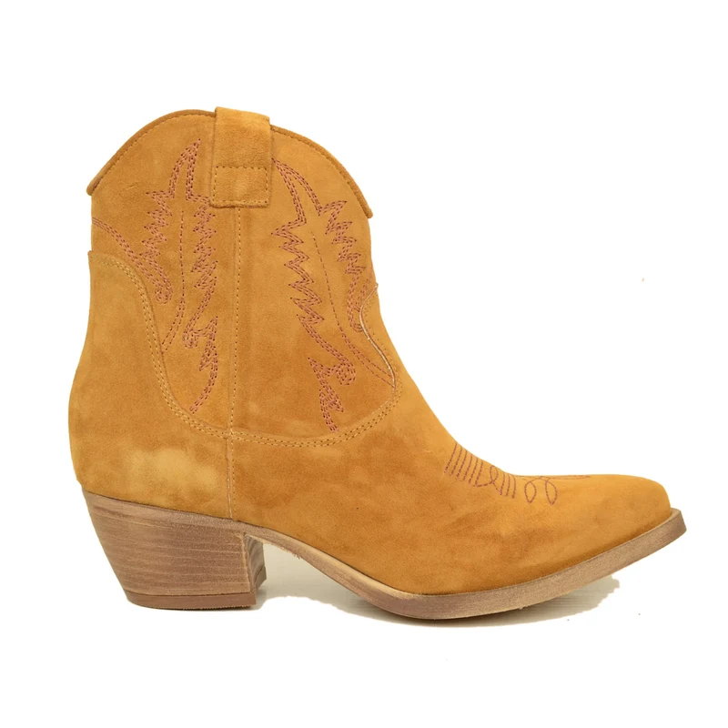 Stivaletti Texani Donna in Pelle Scamosciata Cuoio Made in Italy
