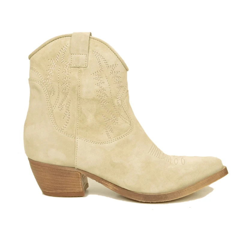 Stivaletti Texani Donna in Pelle Scamosciata Sabbia Made in Italy