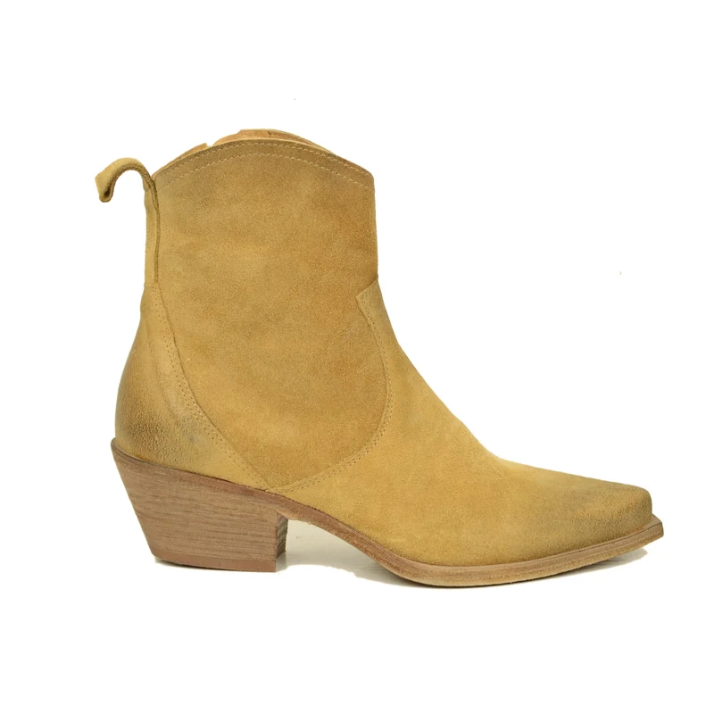 Stivaletti Donna Texani in Pelle Scamosciata Camel Made in Italy