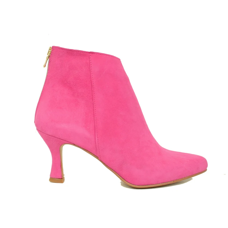 Stivaletti Donna Fuxia in Pelle Scamosciata con Zip Made in Italy
