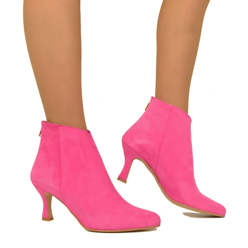 Stivaletti Donna Fuxia in Pelle Scamosciata con Zip Made in Italy