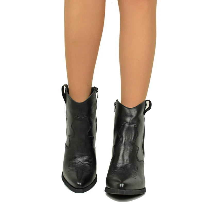 Stivaletti Texani Donna Neri in Pelle Made in Italy