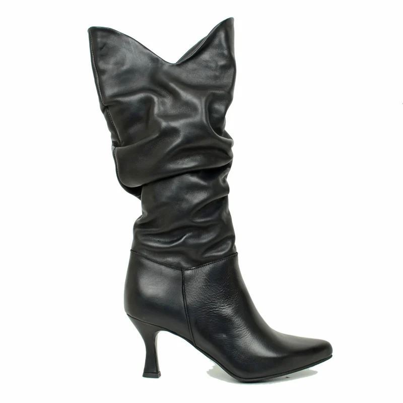 Stivali Donna con Tacco a Rocchetto in Pelle Neri Made in Italy