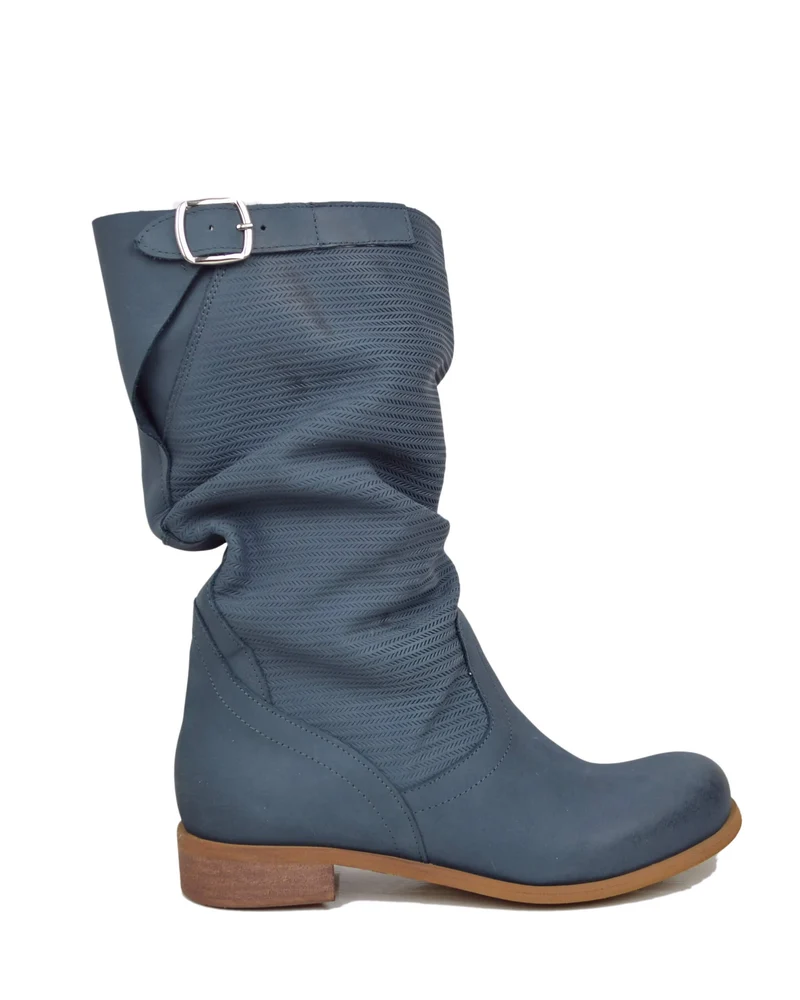 Stivali Donna Avio Morbidi Gambale Zigrinato Pelle Vintage