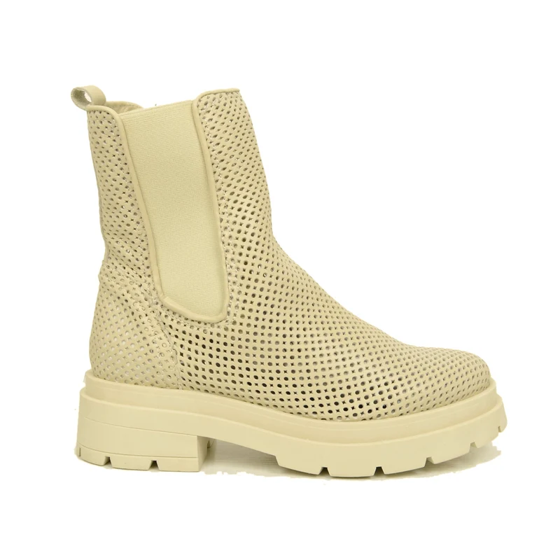 Stivaletti Beatles Donna Traforati Beige Made in Italy