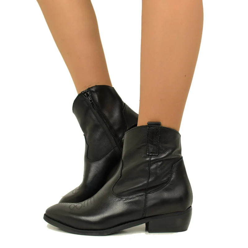 Stivaletti Donna Texani Neri in Pelle Made in Italy