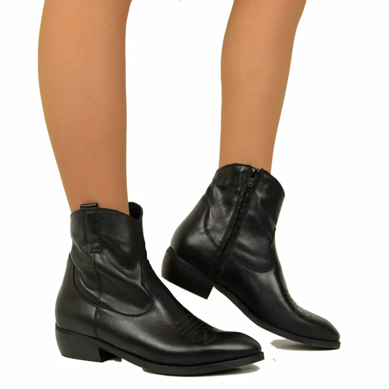 Stivaletti Donna Texani Neri in Pelle Made in Italy