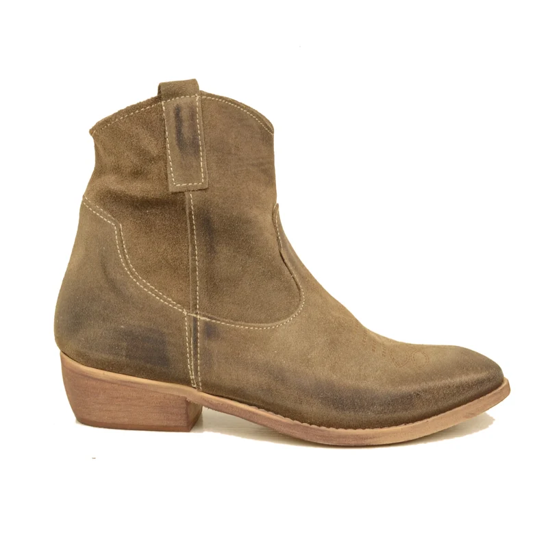 Stivaletti Donna Texani in Pelle Scamosciata Taupe Made in Italy